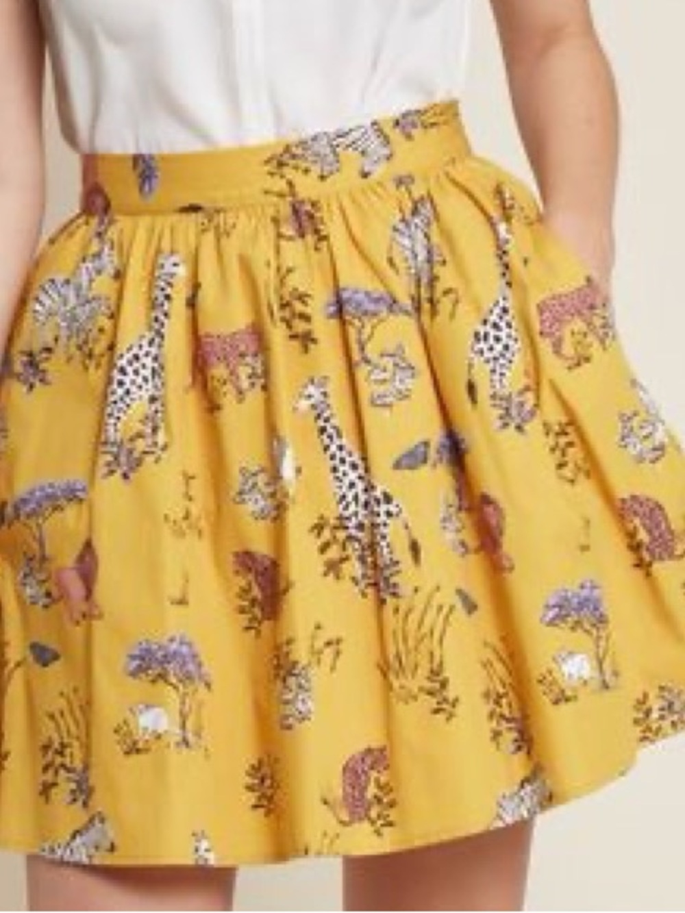 ModCloth Yellow Safari Print Circle Skirt